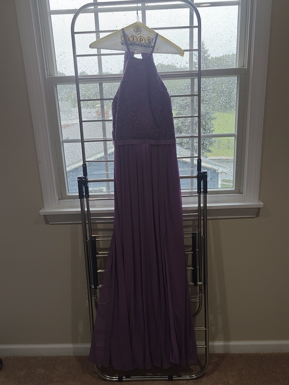 Elegant Purple Halter Lace Bodice Maxi Dress
